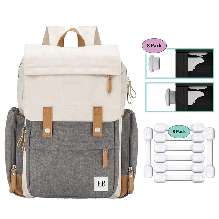 EliteBaby: Baby Diaper Bag Backpack + Magnetic Cabinet Lock + Child Cabinet Locks Combo