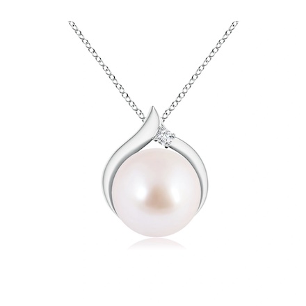 Angara: 12% OFF ANY Purchase - Shop Japanese Akoya Pearl Solitaire Pendant with Diamond