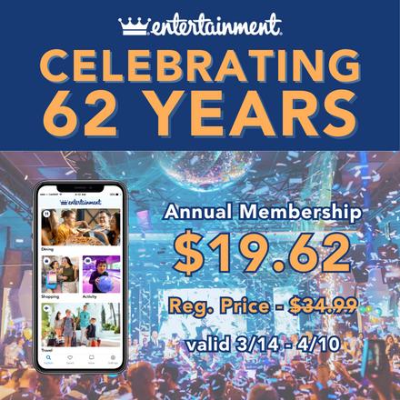 Entertainment.com: Entertainment® 62nd Birthday Sale this week，join member only $19.62 for the first year!