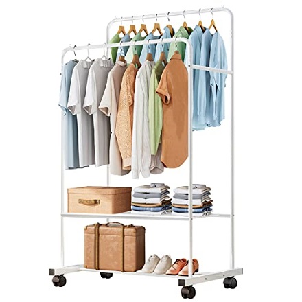 Amazon US: 12.0% Cash Back + $47.97 for Untyo Clothing Rack with Wheels Double Rails Clothes Rack Rolling Rack