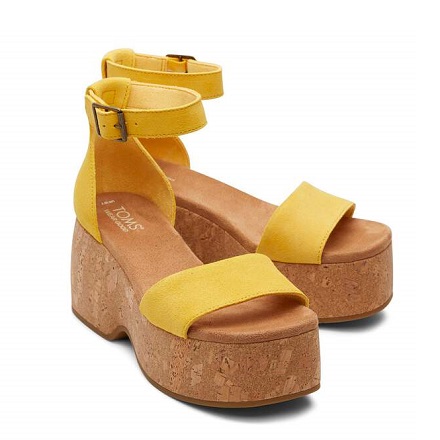 TOMS Shoes: 10% OFF Women Laila Yellow Suede Platform Cork Sandal