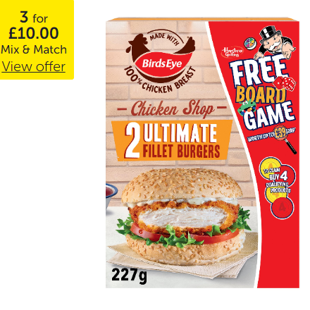 Iceland: 3 for £10.00 Birds Eye Chicken Shop 2 Ultimate Breaded Chicken Fillet Burgers 227g