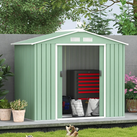 Aosom Canada: 45% OFF Outsunny 7' x 4' x 6' Garden Storage Shed Outdoor Patio Metal Tool Storage House w/ Foundation Kit and Double Doors Light Green