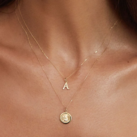 Lily & Roo: Solid Gold Curve Initial Letter Necklace