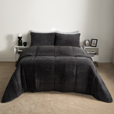 Online Home Shop: OHS Teddy Coverless 10.5 Duvet & Pillowcase - Charcoal