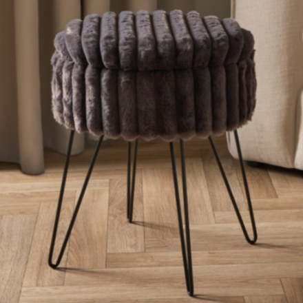 Online Home Shop: OHS Faux Fur Ribbed Storage Hairpin Stool - Charcoal