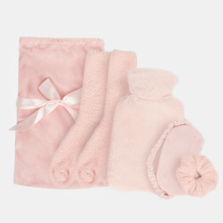 Online Home Shop: OHS Winter Warmer Cosy Hot Water Bottle Gift Set, Blush - 5PC