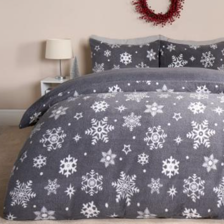 Online Home Shop: OHS Snowflake Teddy Duvet Set - Grey